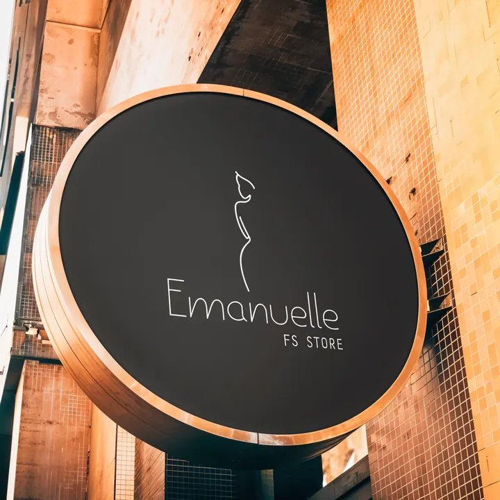Round projecting blade sign on a building exterior